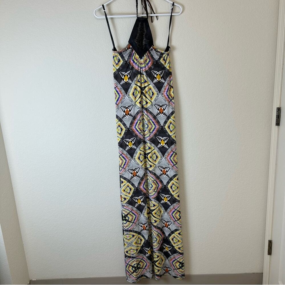 Karina Grimaldi High Neck Maxi Dress Womens XS Geometric Lightweight Sundress